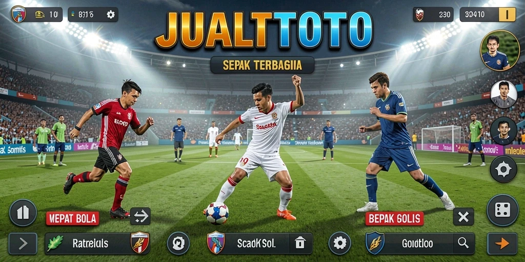 Screenshot gameplay JUALTOTO menampilkan aksi seru di lapangan sepak bola.