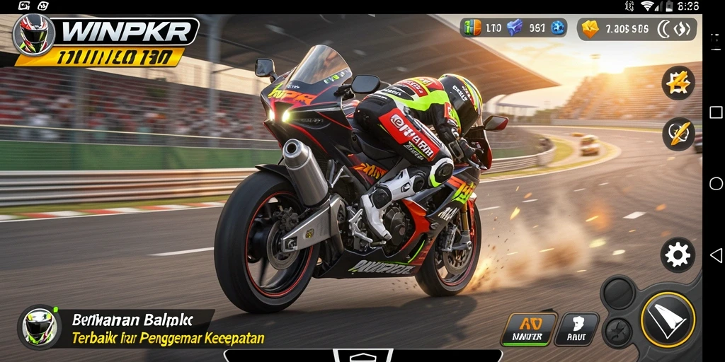 Screenshot gameplay WINPKR menampilkan aksi balap motor yang mendebarkan.
